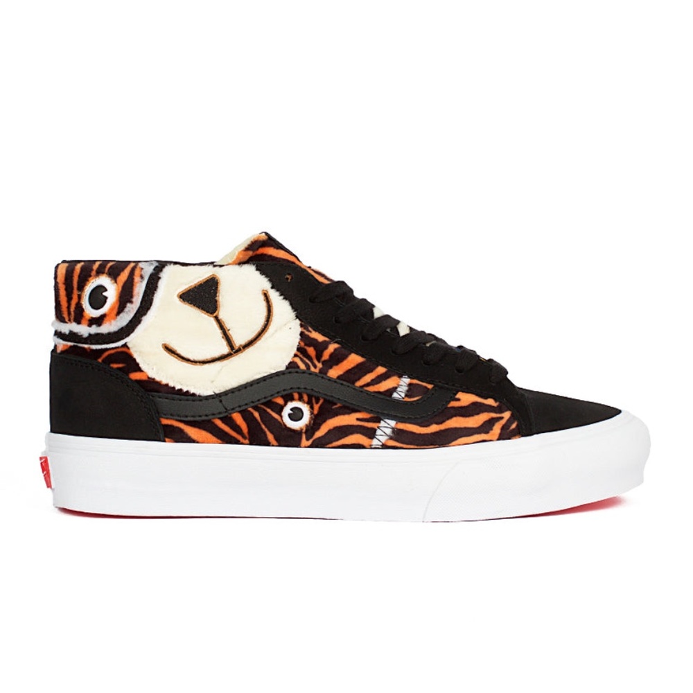 new women's 7.5 Vans Vault LX Mid Zoo Skool (unstuffed animal) tiger pro insoles